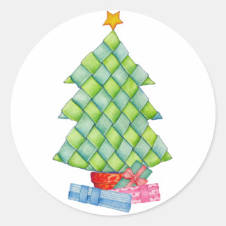 Woven Christmas Tree Classic Round Sticker