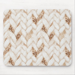 Woven Cream Faux Fabric Gold Glitter Mouse Mat
