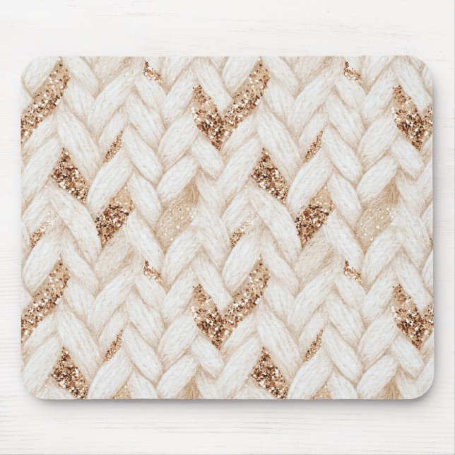 Woven Cream Faux Fabric Gold Glitter Mouse Mat (Front)