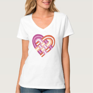 Woven Heart Lesbian Pride Flag Pink Orange Red T-Shirt