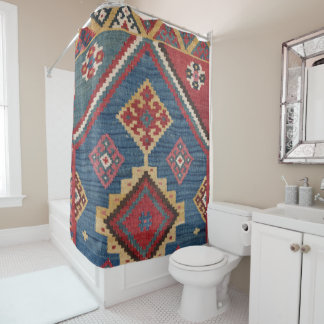 Woven Kilim Royal Blue Yellow Classic Shower Curtain