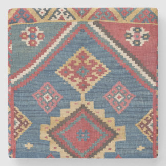 Woven Kilim Royal Blue Yellow Classic Stone Coaster