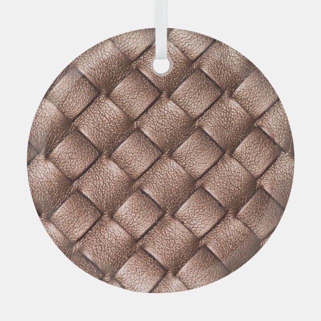 Woven leather, bronze colour background. glass tree decoration (Front)