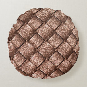 Woven leather, bronze colour background. round cushion