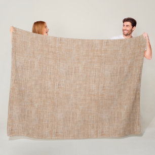 Woven Linen Fabric Texture in Warm Natural Beige Fleece Blanket