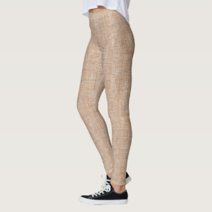 Woven Linen Fabric Texture in Warm Natural Beige Leggings
