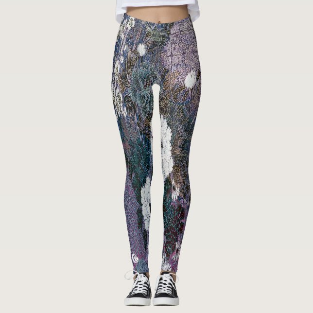 Woven Purple Floral Leggings (Front)
