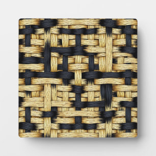 Woven Rattan Basketweave Texture Black Natural Plaque