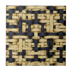 Woven Rattan Basketweave Texture Black Natural Tile