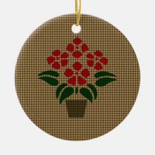 Woven Red Poinsetta Ceramic Tree Decoration