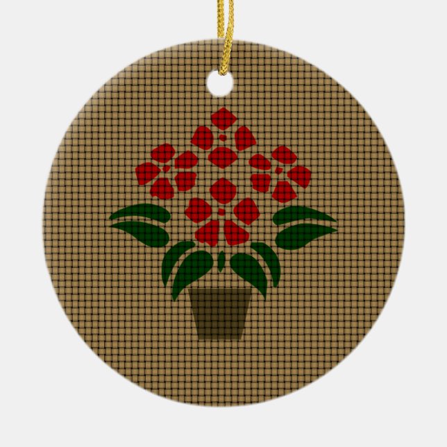 Woven Red Poinsetta Ceramic Tree Decoration (Front)