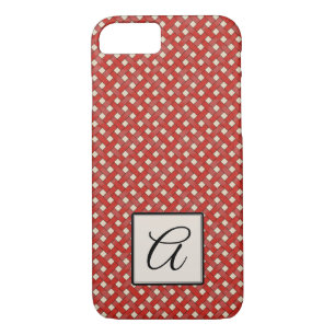 Woven Red Rattan on Custom Cream with Monogram iPhone 8/7 Case