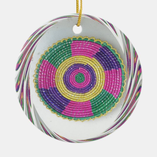 Woven Whirl Art Print Ceramic Tree Decoration (Front)