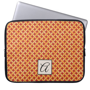Woven Yellow Rattan on Custom Red with Monogram Laptop Sleeve