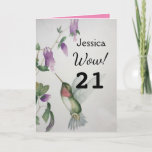 Wow! 21st Birthday Wonderful Years Greeting Card<br><div class="desc">Celebrate her 21st birthday with a lovely hummingbird watercolor card. The charming bird and garden flowers were designed with soft colors of green,  cream and pink. The stylish and sweet card is full ol love,  joy and happy wishes.</div>