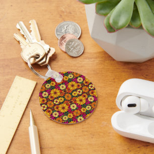 Wow! Colourful and Bright floral pattern. Key Ring