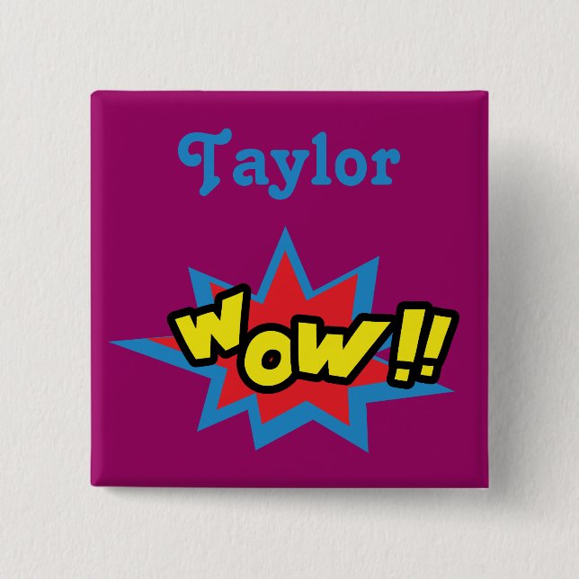 Wow Comic Theme 15 Cm Square Badge (Front)