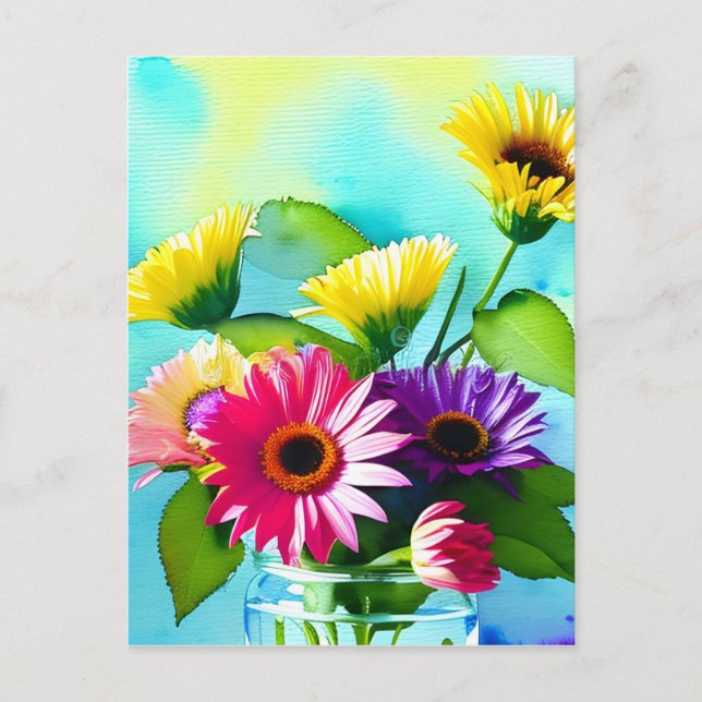 Wow Factor. Vase and Flowers. Vibrant colours Postcard (Front)
