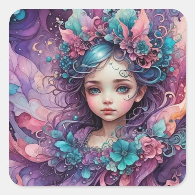 ~ WOW! Fairy Pink Blue Lavender ~ Square Sticker (Front)