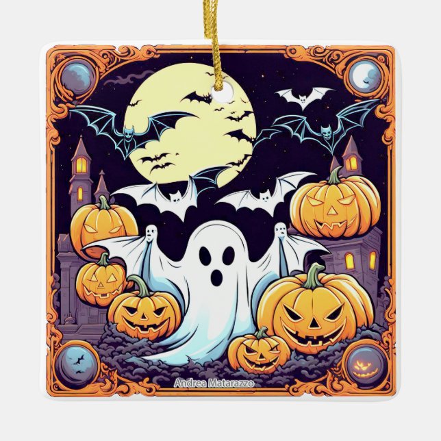 Wow Halloween Thrill Ceramic Ornament (Front)