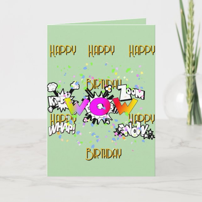 WOW! Happy Happy Birthday Lt Green Greeting Card (Front)