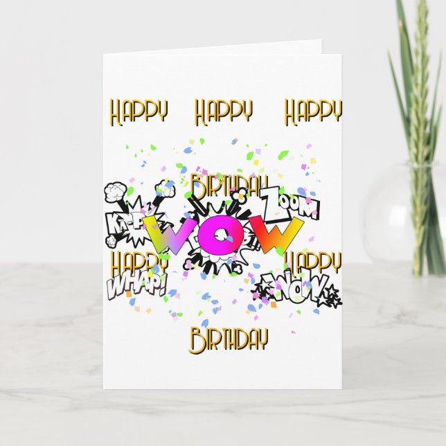 WOW! Happy Happy Birthday White  Greeting Card (Front)