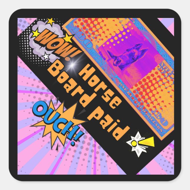 wow horse board paid horse$ square sticker (Front)