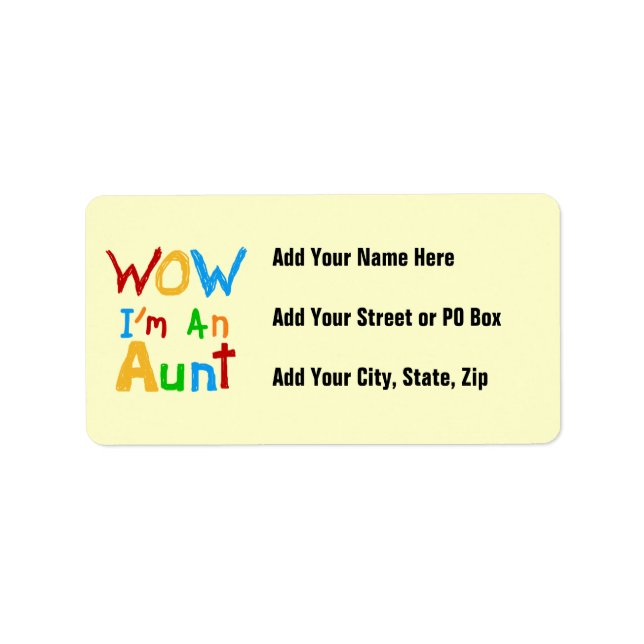 WOW I'm an Aunt T shirts and Gifts Label (Front)