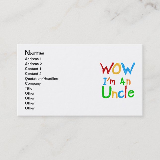 WOW I'm an Uncle T-shirts and GIfts Business Card (Front)