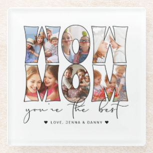 Wow Mum Quote 6 Modern Photo Collage White Glass Coaster