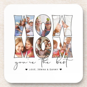 Wow Mum Quote Modern 6 Photo Collage White Coaster
