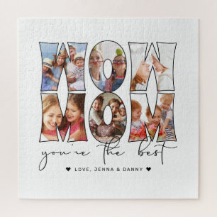 Wow Mum Quote Modern 6 Photo Collage White Jigsaw Puzzle