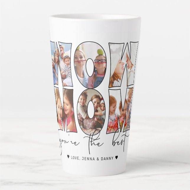 Wow Mum Quote Modern 6 Photo Collage White Latte Mug (Front)