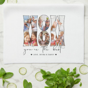 Wow Mum Quote Modern 6 Photo Collage White Tea Towel