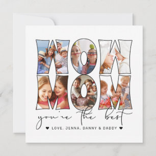 Wow Mum Quote Modern White 6 Photo Collage Holiday Card