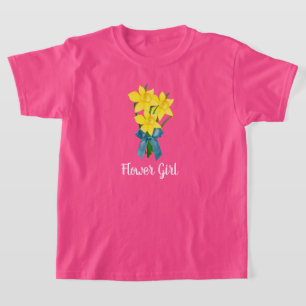 Wow Pink with Yellow Daffodils Flower Girl  T-Shirt