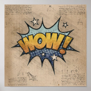 WOW! Vintage Comic Book Steampunk Pop Art Poster