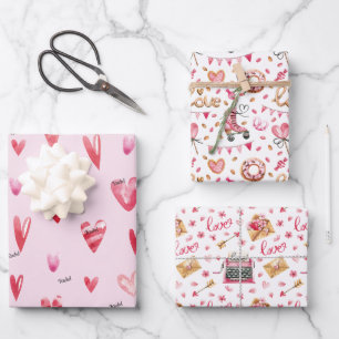 WP   1 Name on Top Sheet, Cute (3) Valentines Wrapping Paper Sheet