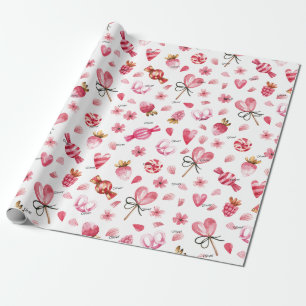 WP   Name, Candy & Hearts 30-in by 6ft Valentines Wrapping Paper