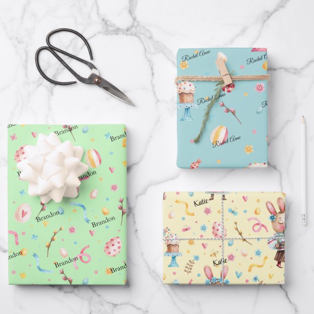 WP Names | 3-Sheets 19x29 Easter Patterns Wrapping Paper Sheet (Front)