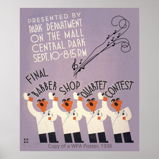 WPA Poster, Barber Shop Quartet, Purple Poster (Front)