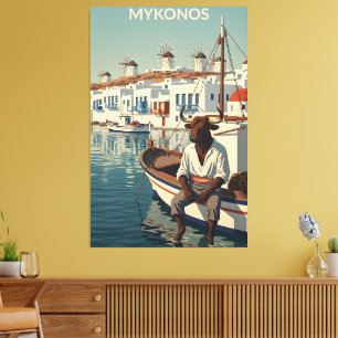 WPA style Mykonos and the Minotaur Canvas Print