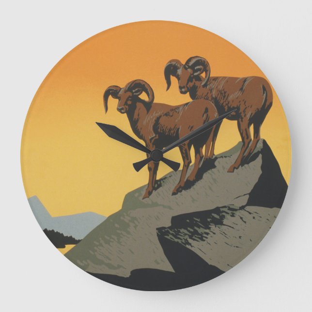 WPA Vintage National Parks Wildlife Travel Large Clock (Front)