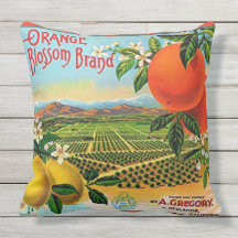 WQ PILLOW LG : Orange Blossom Crate Label