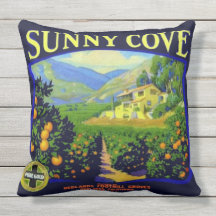 WQ PILLOW LG : Sunny Cove Oranges Crate Label.
