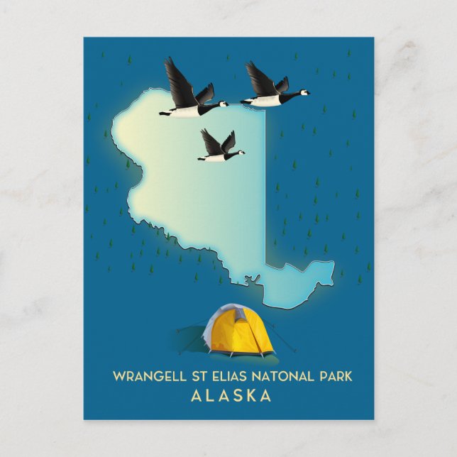 wrangell st elias Alaska Map Postcard (Front)