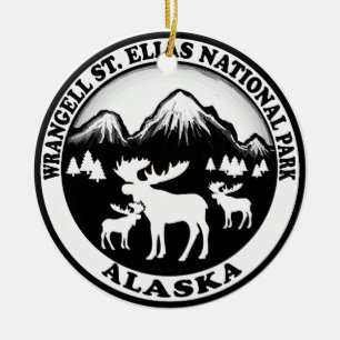 Wrangell St. Elias Nat Park Alaska moose circle Ceramic Tree Decoration