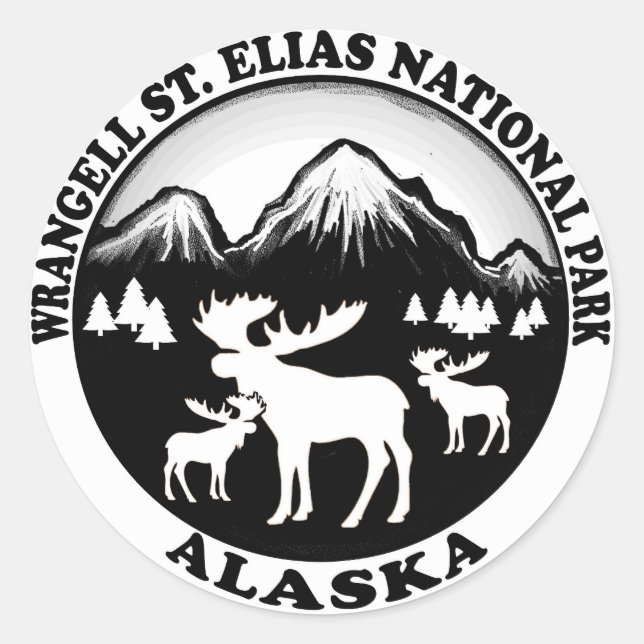 Wrangell St. Elias Nat Park Alaska moose circle Classic Round Sticker (Front)