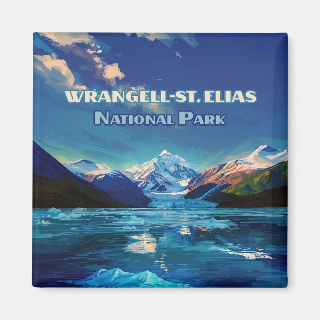 Wrangell St. Elias National Park Alaska Retro Card Magnet (Front)