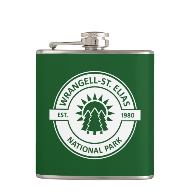 Wrangell–St. Elias National Park Sun Trees Hip Flask (Front)
